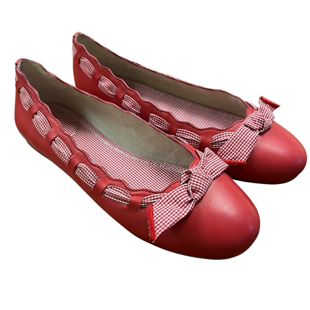 JACK ROGERS Lucie Red Gingham Ballet Flats 8 Bow Coquette Preppy